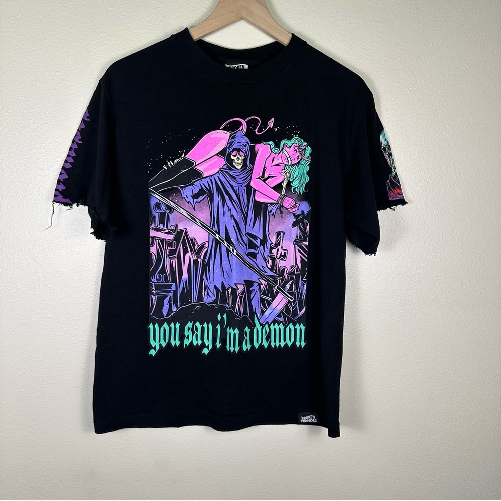 BROKEN PROMISES Men M Grunge Takes One to Know One Graphic Black Cutoff T-Shirt